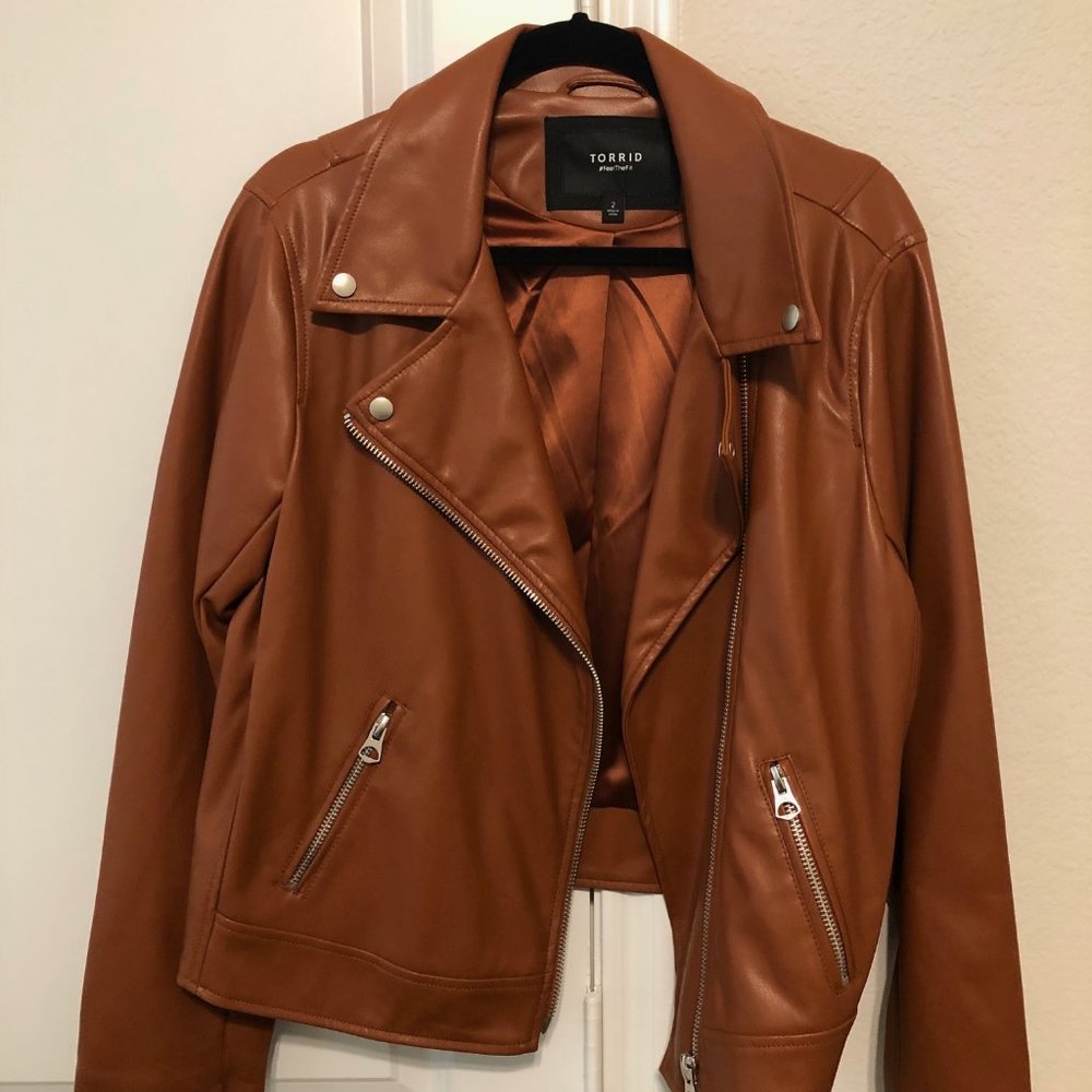 Torrid caramel color  faux leather Moto Jacket